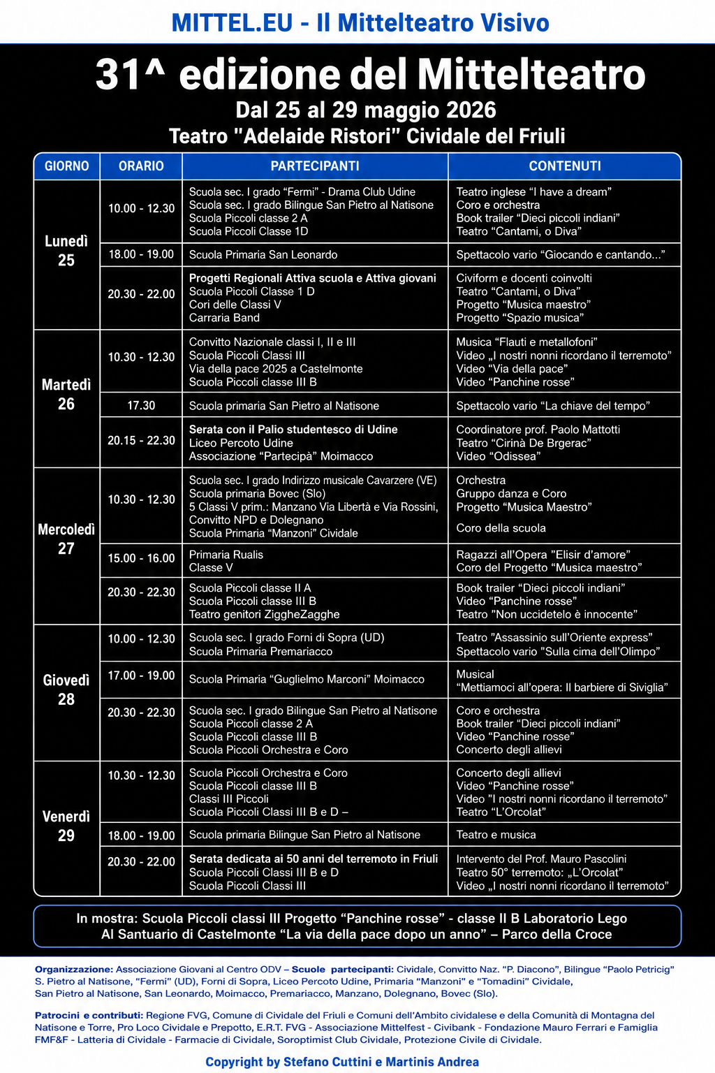 Programma completo della 31^ edizione del Mittelteatro 2026